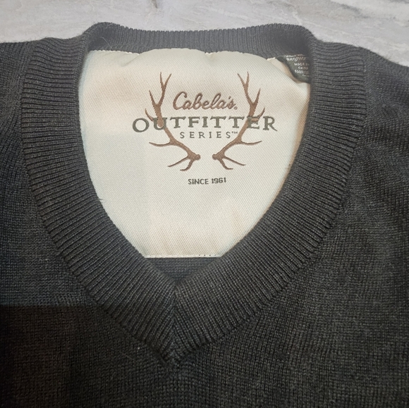 Cabela’s XL Merino Wool Blend V-Neck Sweater Dark Gray Pullover Outfitter Series - Picture 4 of 11